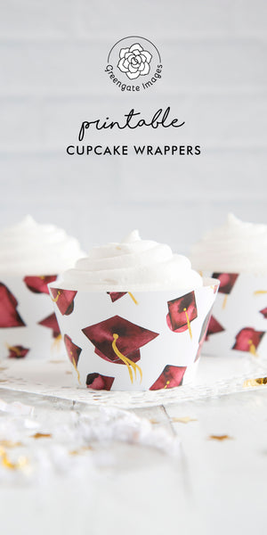 Burgundy Graduation Cupcake Wrapper - Flying Caps - Greengate Images