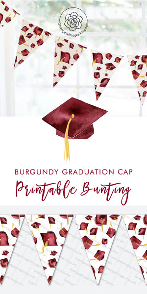 Burgundy Graduation Bunting - Flying Caps - Greengate Images
