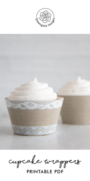 Burlap and Lace Cupcake Wrappers - Greengate Images