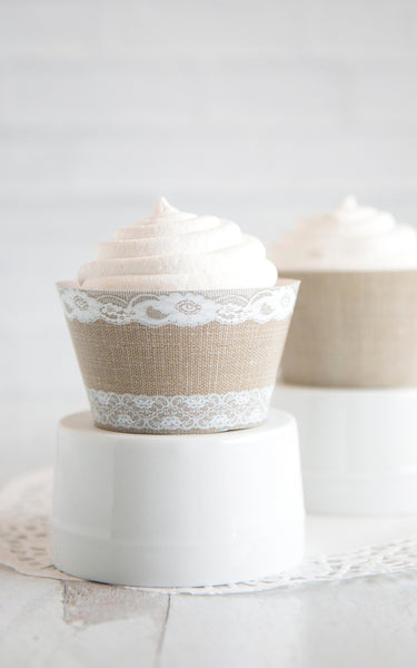 Burlap and Lace Cupcake Wrappers - Greengate Images