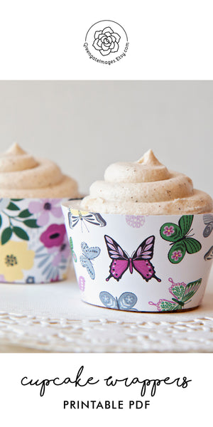 Butterfly Floral Cupcake Wrappers - Magenta and Green - Greengate Images