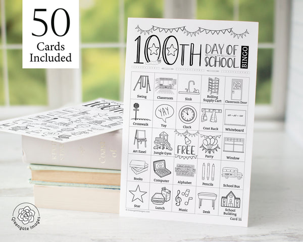 100th Day of School Bingo - Black and White - Greengate Images