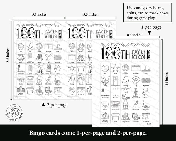 100th Day of School Bingo - Black and White - Greengate Images