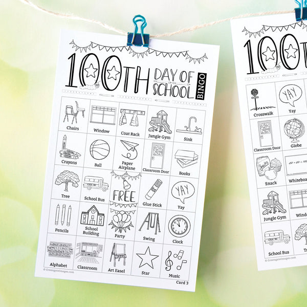 100th Day of School Bingo - Black and White - Greengate Images