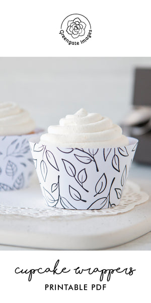 Leaves Cupcake Wrappers - Black and White - Greengate Images