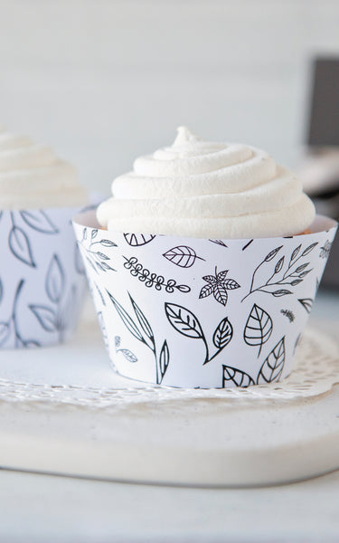 Leaves Cupcake Wrappers - Black and White - Greengate Images