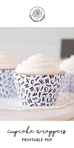Letters Cupcake Wrapper - Black and White - Greengate Images