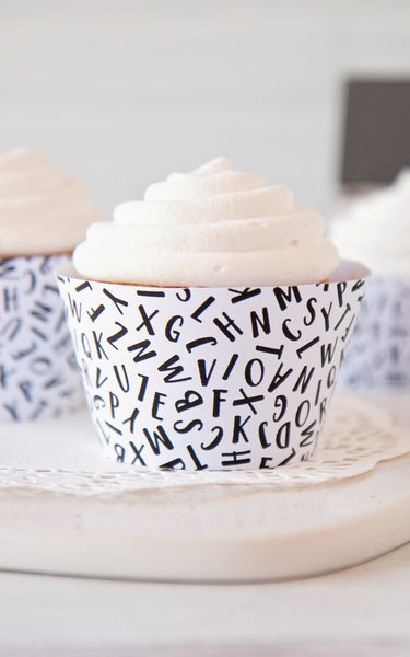 Letters Cupcake Wrapper - Black and White - Greengate Images