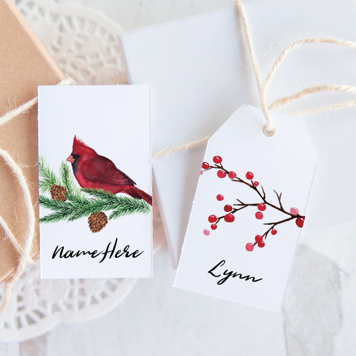 Watercolor Holly Printable Holiday Gift Tags (Instant Download)