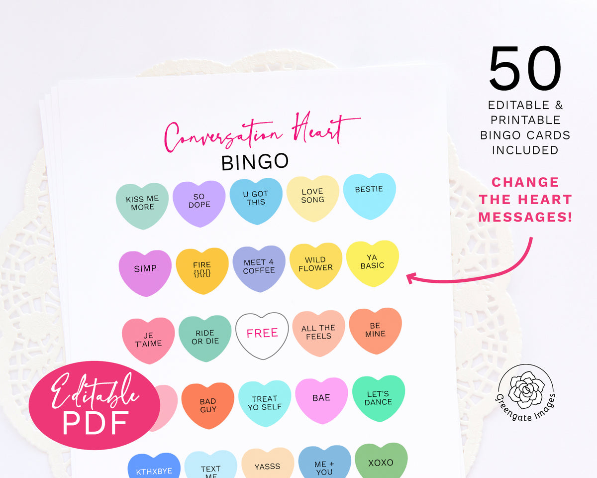 Conversation Heart Bingo - Editable Template – Greengate Images conversation-heart-bingo-editable-template-greengate-images