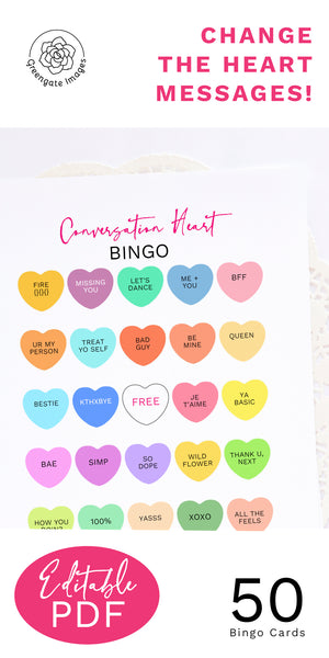 Conversation Heart Bingo - Editable Template - Greengate Images
