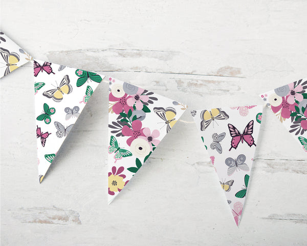Spring Butterfly Bunting - Violet and Green - Greengate Images