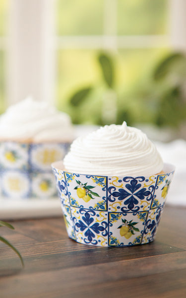 Lemons and Blue Tile Cupcake Wrapper Duo