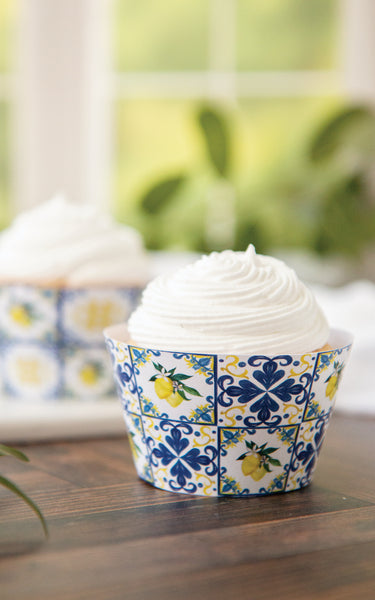 Lemons and Blue Tile Cupcake Wrapper Duo - Greengate Images