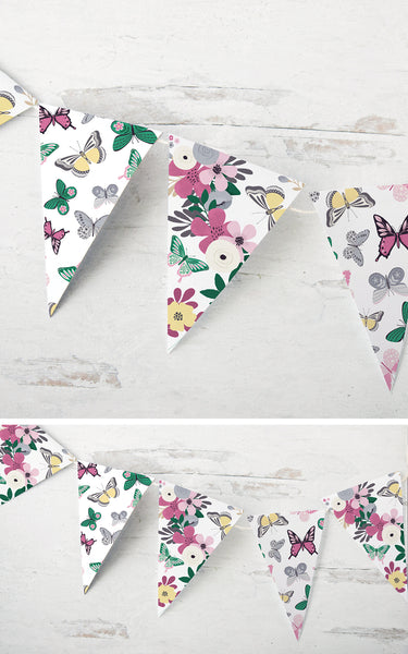 Spring Butterfly Bunting - Violet and Green - Greengate Images