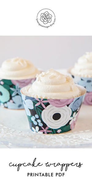 Winter Floral Cupcake Wrappers - Dark