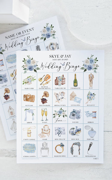 Wedding Bingo Cards - 100 card, Personalization, Dusty Blue - Greengate Images