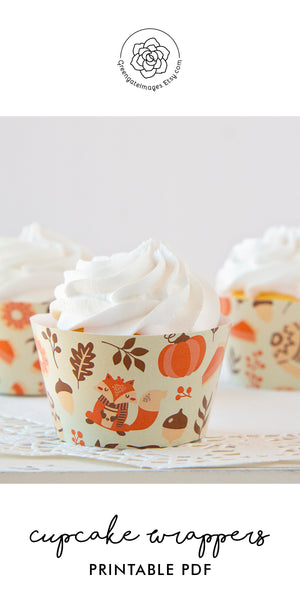 Fall Cupcake Wrappers - Foxes, Sweaters, Footballs, and Pies - Greengate Images