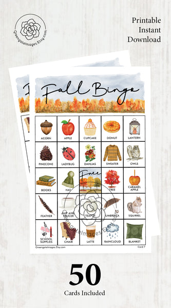 Fall Bingo Cards - Watercolor 1 - Greengate Images