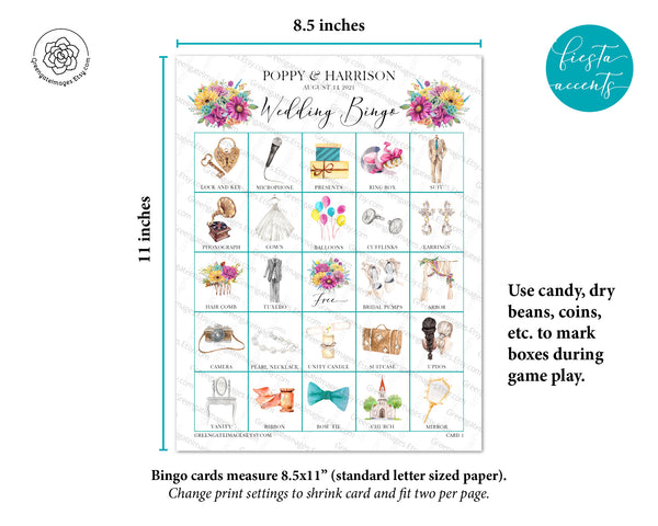 Wedding Bingo Cards - 100 card, Personalization, Fiesta - Greengate Images