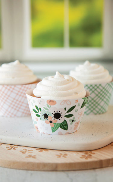 Peach and Mint Cupcake Wrapper Set - Flowers and Plaid - Greengate Images