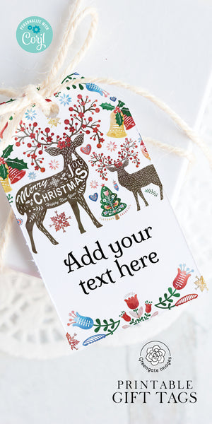 Folk/Scandi Christmas Gift Tags - Multicolored Reindeer - Greengate Images