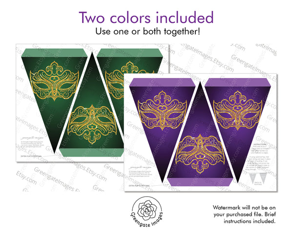 Masquerade Bunting Duo - Gold, Green, Purple - Greengate Images