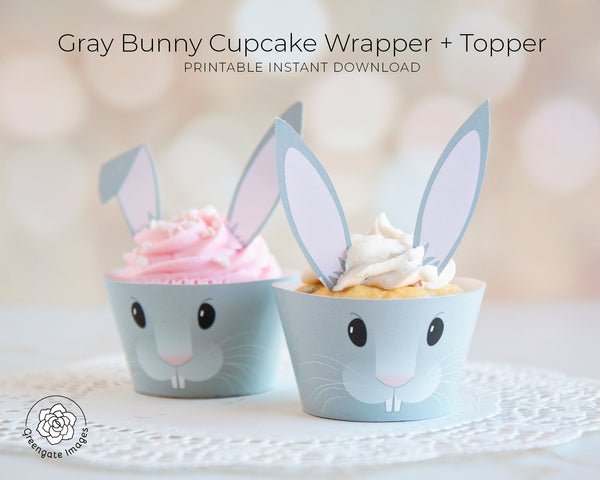 Bunny Cupcake Wrappers + Toppers - Gray - Greengate Images