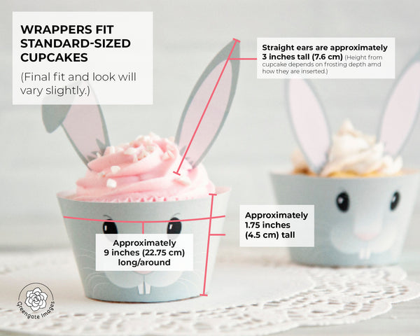 Bunny Cupcake Wrappers + Toppers - Gray - Greengate Images