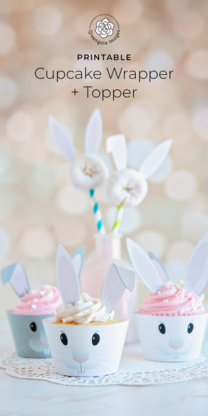 Bunny Cupcake Wrappers + Toppers - Gray - Greengate Images