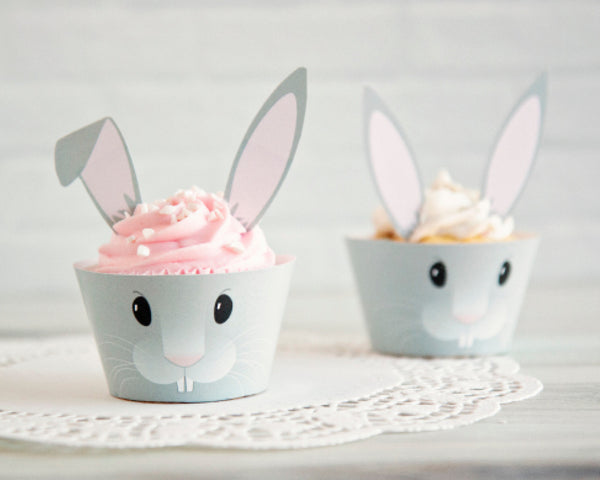 Bunny Cupcake Wrappers + Toppers - Gray - Greengate Images