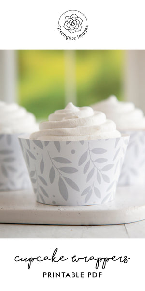 Gray and White Leaf Cupcake Wrappers - Greengate Images
