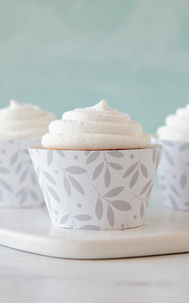 Gray and White Leaf Cupcake Wrappers - Greengate Images