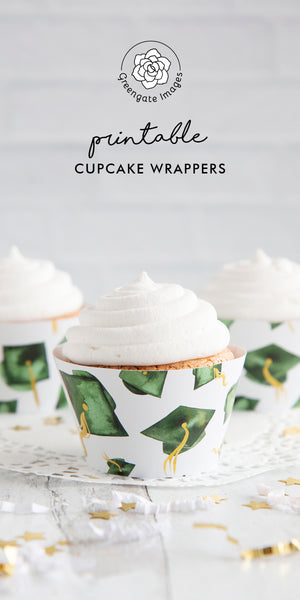 Green Graduation Cupcake Wrapper - Flying Caps - Greengate Images