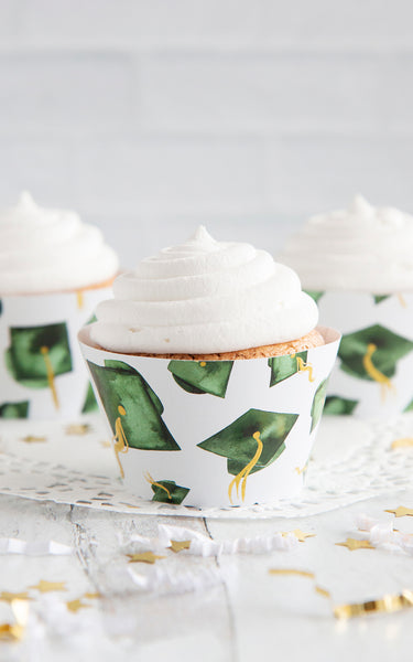 Green Graduation Cupcake Wrapper - Flying Caps - Greengate Images