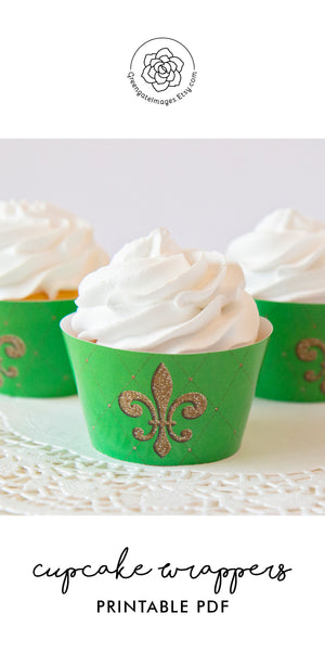 Fleur-de-lis Cupcake Wrapper - Green - Greengate Images