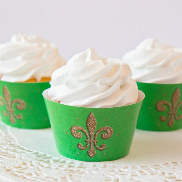 Fleur-de-lis Cupcake Wrapper - Green - Greengate Images