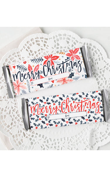 Christmas Candy Bar Wrapper Duo - Poinsettias and Holly - Greengate Images