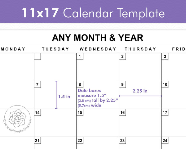 11x17 Calendar Template - Black and White