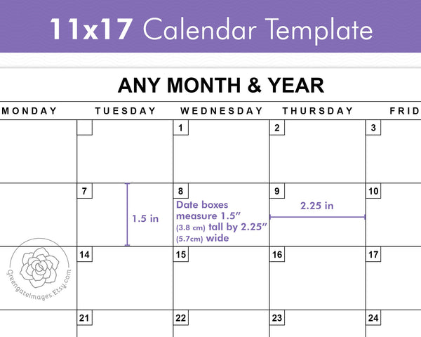 11x17 Calendar Template - Black and White - Greengate Images