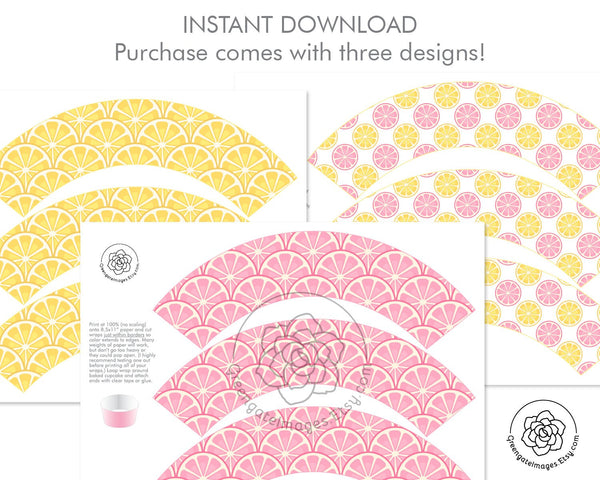 Pink Lemon Cupcake Wrapper Trio - Printable Digital Download by Greengate Images