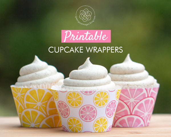 Pink Lemon Cupcake Wrapper Trio - Printable Digital Download by Greengate Images