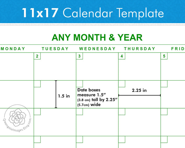 11x17" Editable Calendar Templates