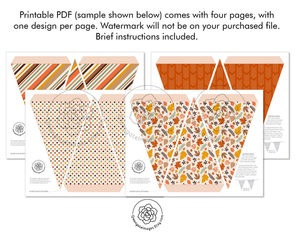 Fall Bunting - Orange, Brown, Stripes and Leaves - Printable Digital Download by Greengate Images