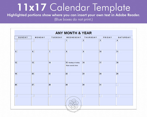 11x17 Calendar Template - Black and White