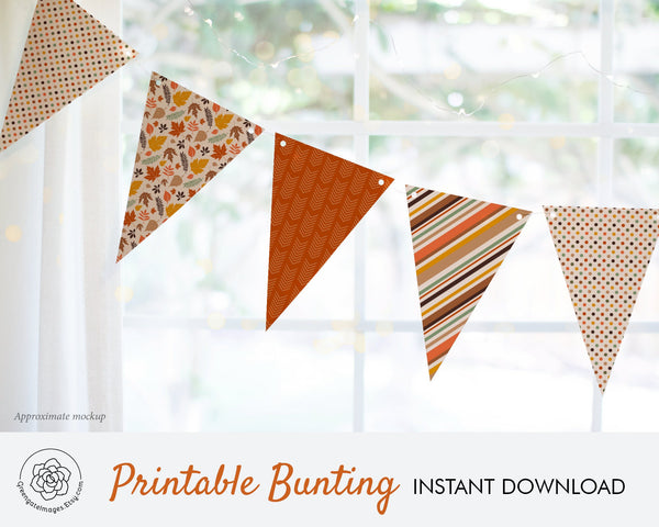 Fall Bunting - Orange, Brown, Stripes and Leaves - Printable Digital Download by Greengate Images