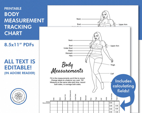 Body Measurement Tracker - Printable Digital Download by Greengate Images