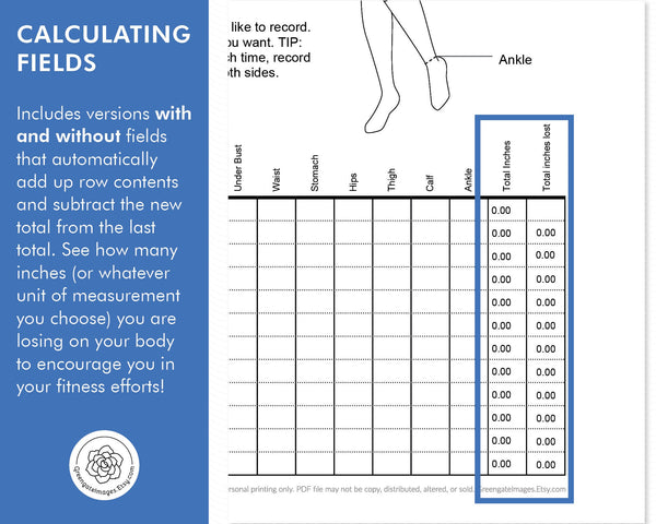 Body Measurement Tracker - Printable Digital Download by Greengate Images