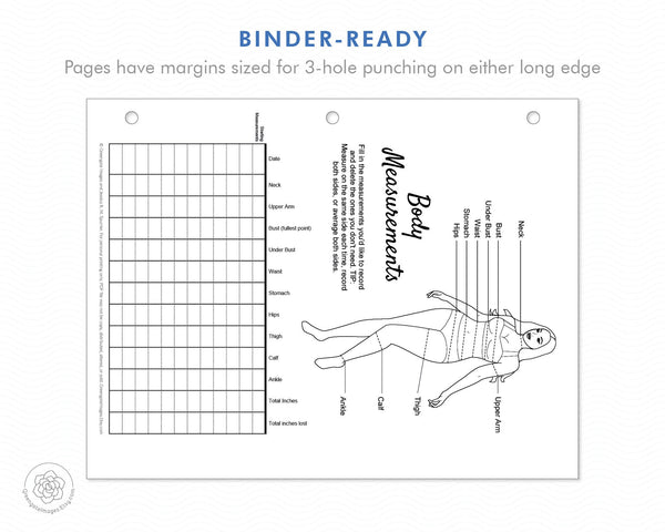 Body Measurement Tracker - Printable Digital Download by Greengate Images