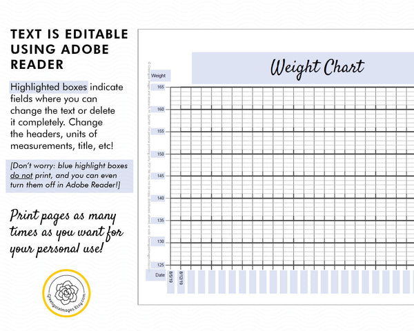 Tracking Chart - Weight loss and other data - Printable Digital Download by Greengate Images